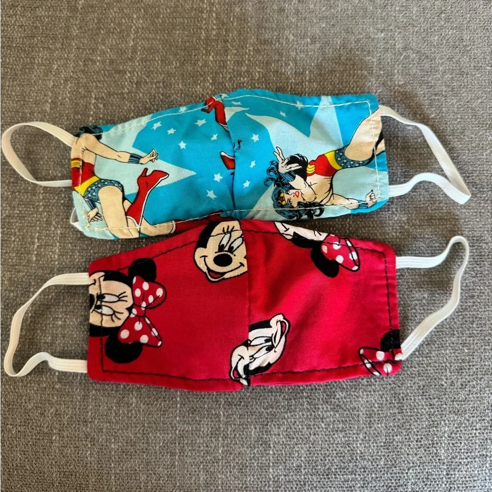 2 New Handmade Kids Colorful Cartoon‎ Character Face Masks